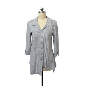 Joseph Ribkoff Shirt Womens 8 Black White Striped Asymmetrical Button 3/4 Sleeve